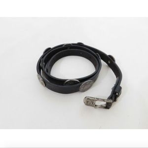 Leather Thin Black Embellished Belt Medallion Coin